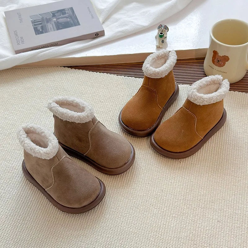 

Kids Plush Lining Ankle Boots for Girls 2025 New Winter Toddler Thermal Boots Soft Sole Simple Retro First Walker Girls Footwear