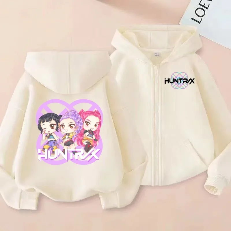 سترة قميص بسحاب للأطفال على طراز مجموعة الفتيات اللطيفة من HUNTRIX، سترة بغطاء للرأس مطبوعة برسوم كارتونية Q للفتيات #3