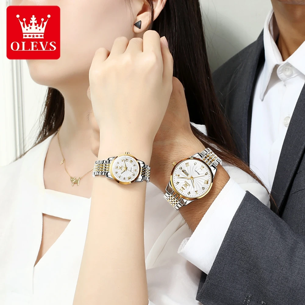 OLEVS Original Couple Watch Easy to Read Automatic Mechanical His and Her Set Watches Business Men and Women Watches Waterproof