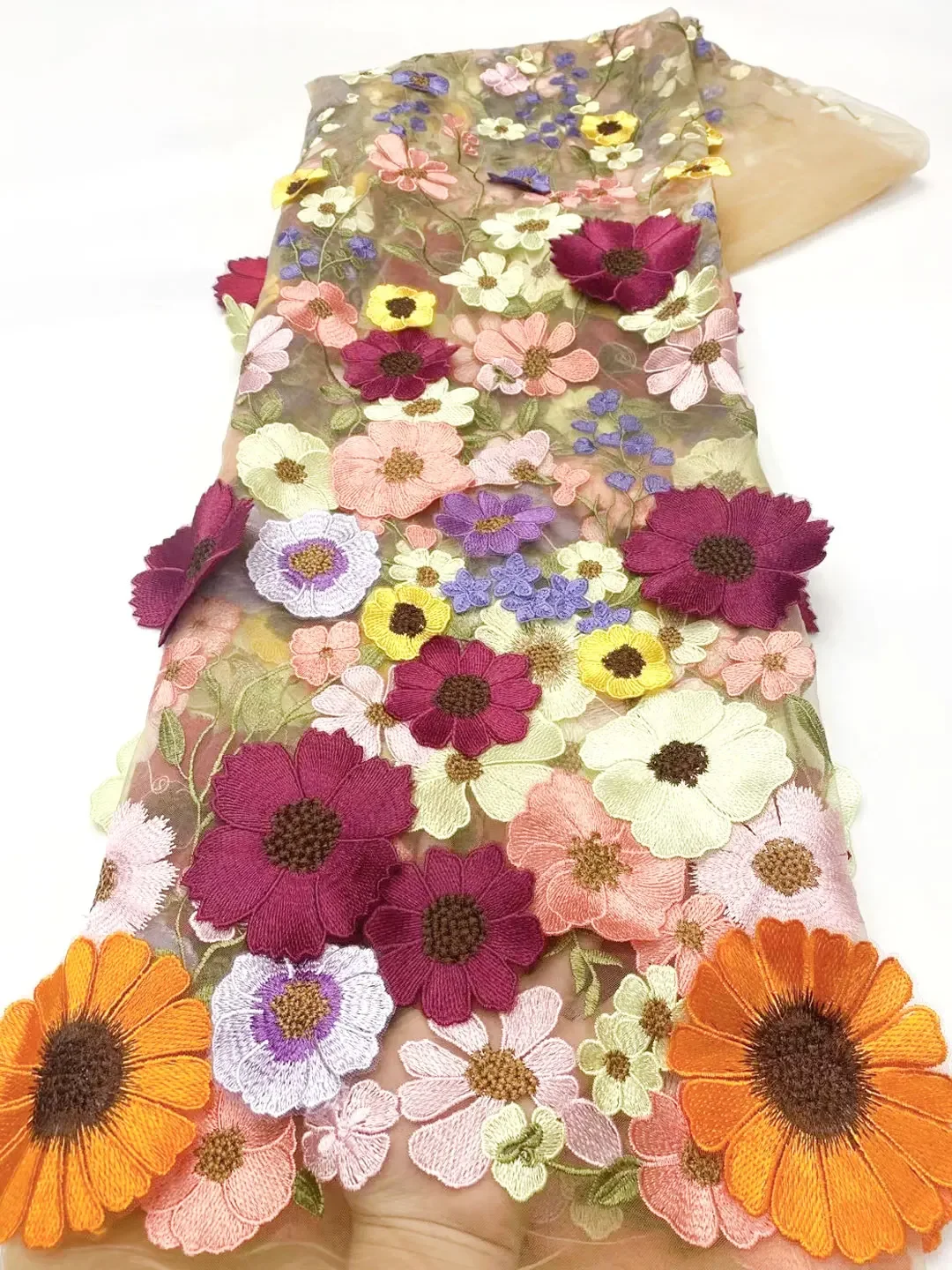 Luxe Afrikaanse 3d Bloem Kant Stof 2024 Hoge Kwaliteit Geborduurde Nigeriaanse Kant Stoffen 5 Yards Voor Vrouwen Feestjurk Mhy5435