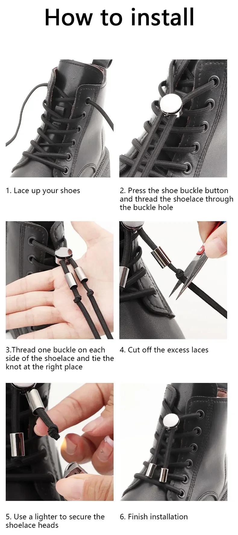 1 Pair Elastic Shoelaces for Sneakers No Tie Shoe Laces Metal Lock Quickly Put on And Take Off Lazy Shoes Lace Round Rubber Band