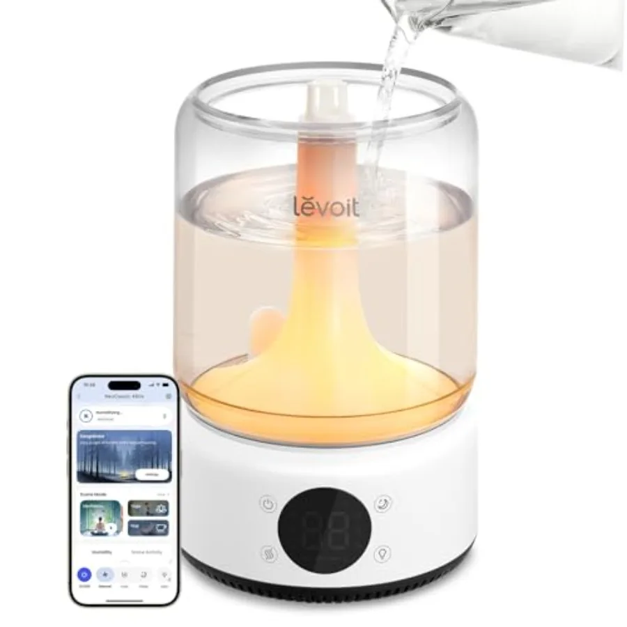 

Smart Humidifiers for Bedroom: 4.2L Top Fill, White, Ultra-Quiet 21dB Cool Mist, Dishwasher-Safe, APP/Voice Control, Scene Mode