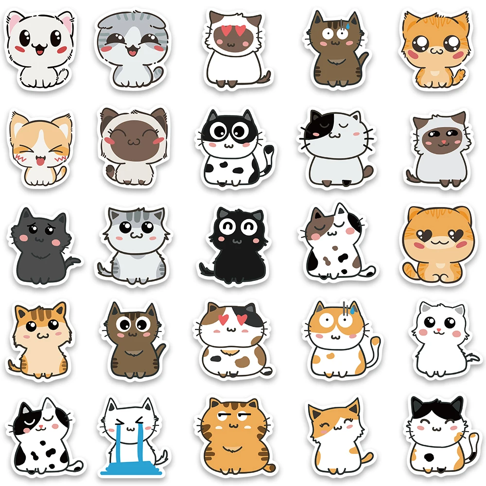 50pcs Cute Cartoon Cat Animal Stickers For Kid vinile impermeabile Laptop bagaglio Notebook Scrapbook bottiglie d'acqua Sticker decalcomania