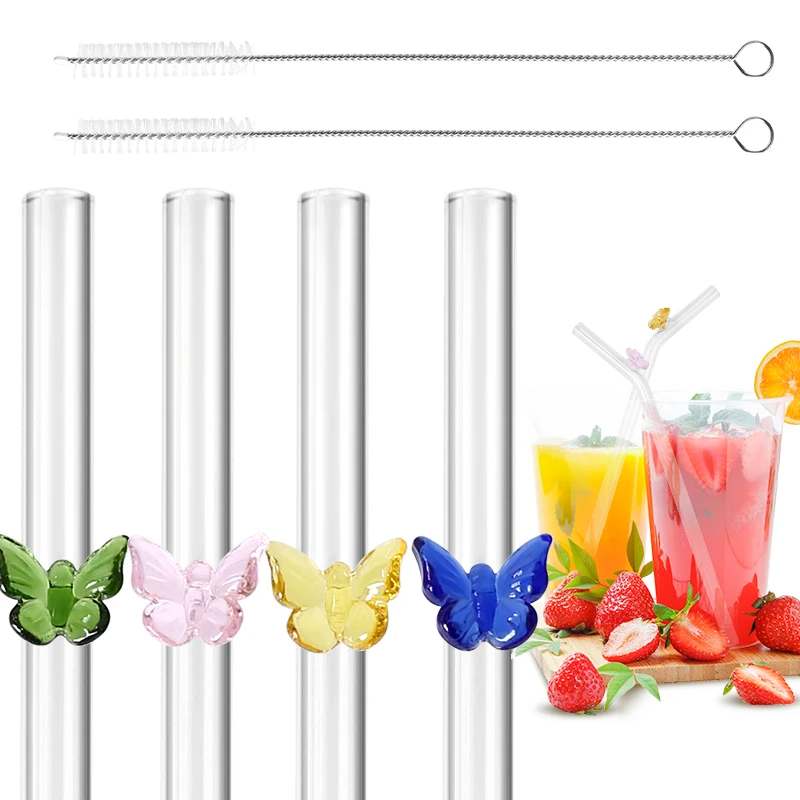 FAIS DU Reusable Drinking Glass Straws with for Smoothies Cocktails Bar Eco-Friendly Drinkware Straw with Clean Brush