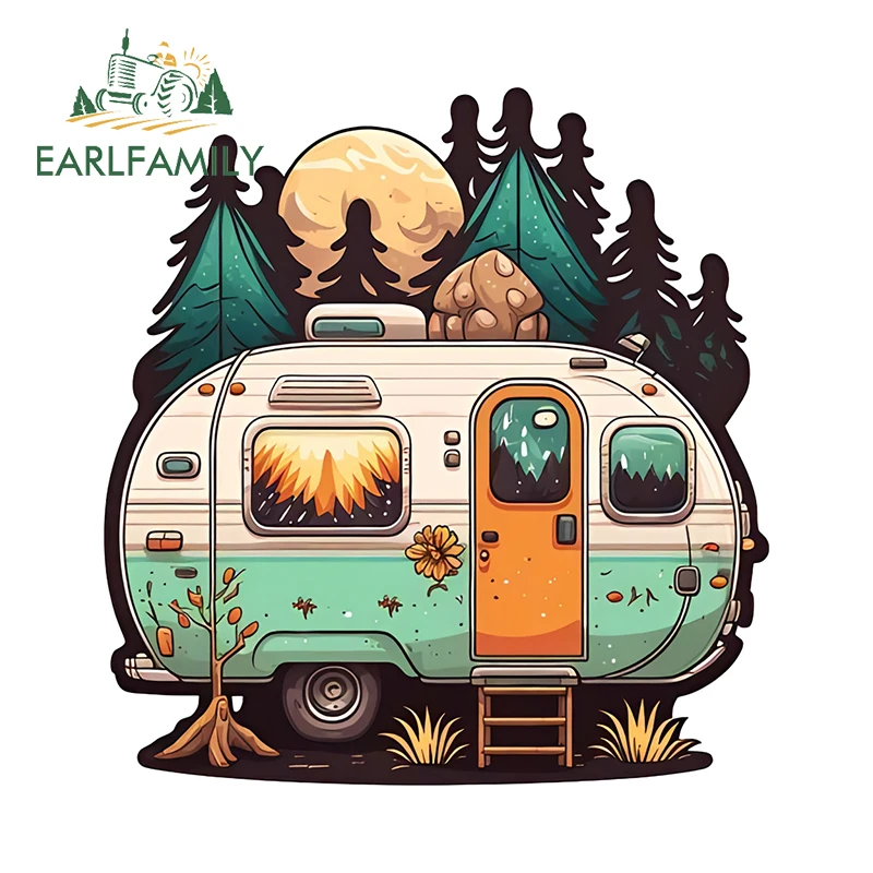 EARLFAMILY Camper Travel Adventure Theme Car Stickers Simple Cartoon Refrigerator Decals Vinyl Scratch-Proof Car Styling