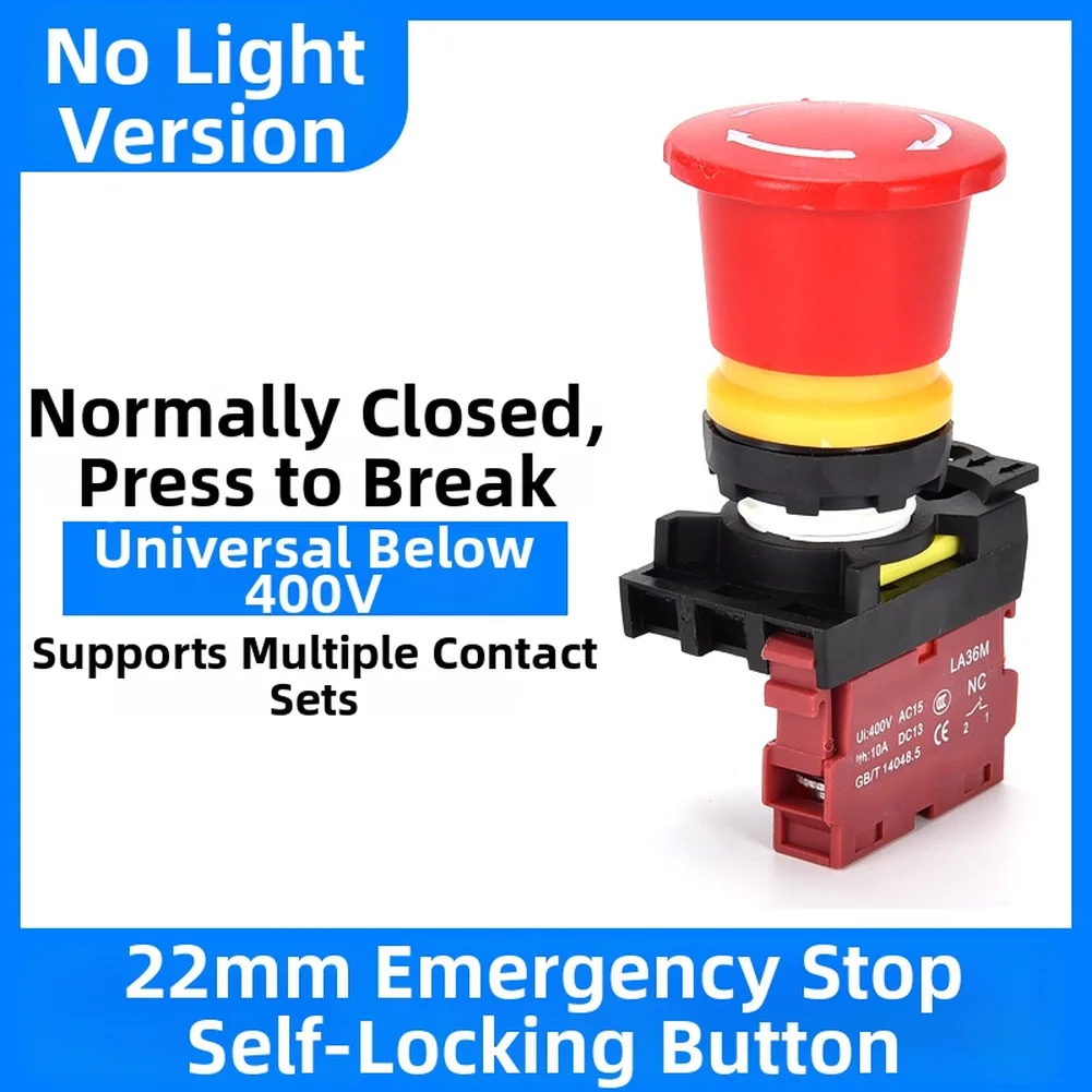 LA36M Lockable Stop Push Button Switch Rated 400V 10A with 1NO 1NC Contacts for Reliable Industrial Machinery Shutdown