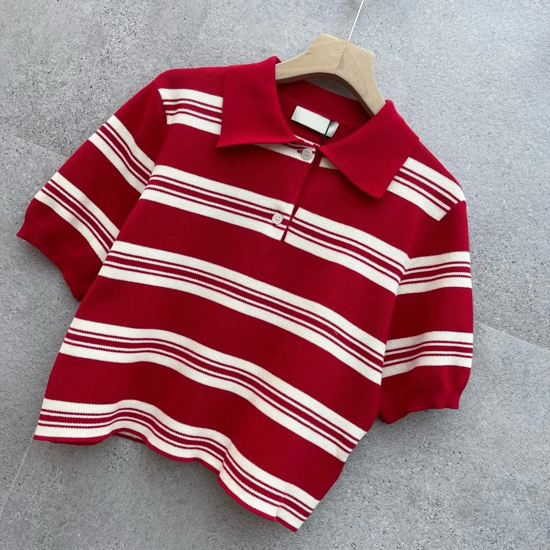 2024 Spring/Summer Contrast Stripe Knitted Top Classic Polo