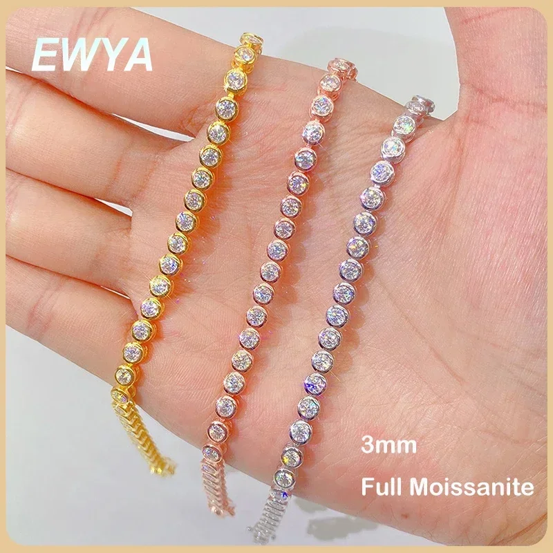 

EWYA Sparkling 0.1ct 3mm Moissanite Tennis Bracelet with GRA for Women Party Fine Jewelry S925 Sterling Silver Diamond Bracelets