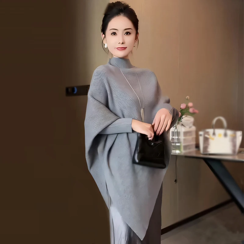 

Эфирный пуловер с круглым вырезом и асимметричным подолом с рукавами «летучая мышь» — уютный вязаный топ из полиэстера на осень/зиму