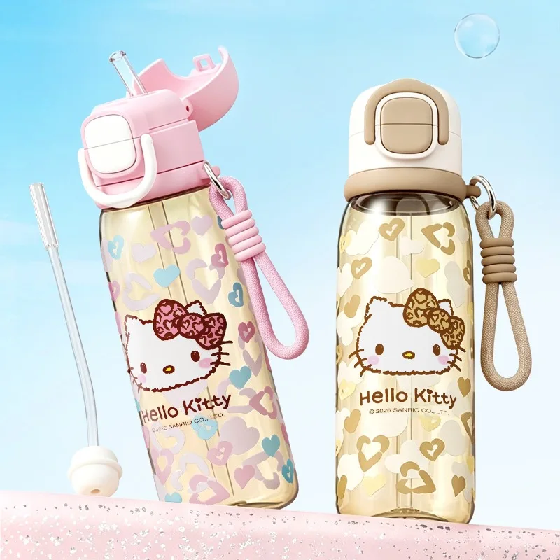 660ML anime Hello Kitty cos leopard print love pattern cartoon large capacity straw cup kawaii portable water cup holiday gift