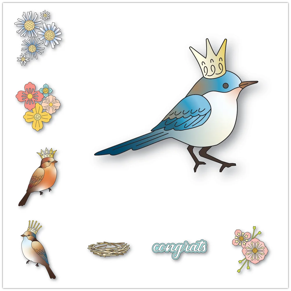 New 2025 Birthday Wish Series Cutting Dies for Scrapbooking Paper Making Bluebird Royal Robin Lucky Blooms Frame Card Craft