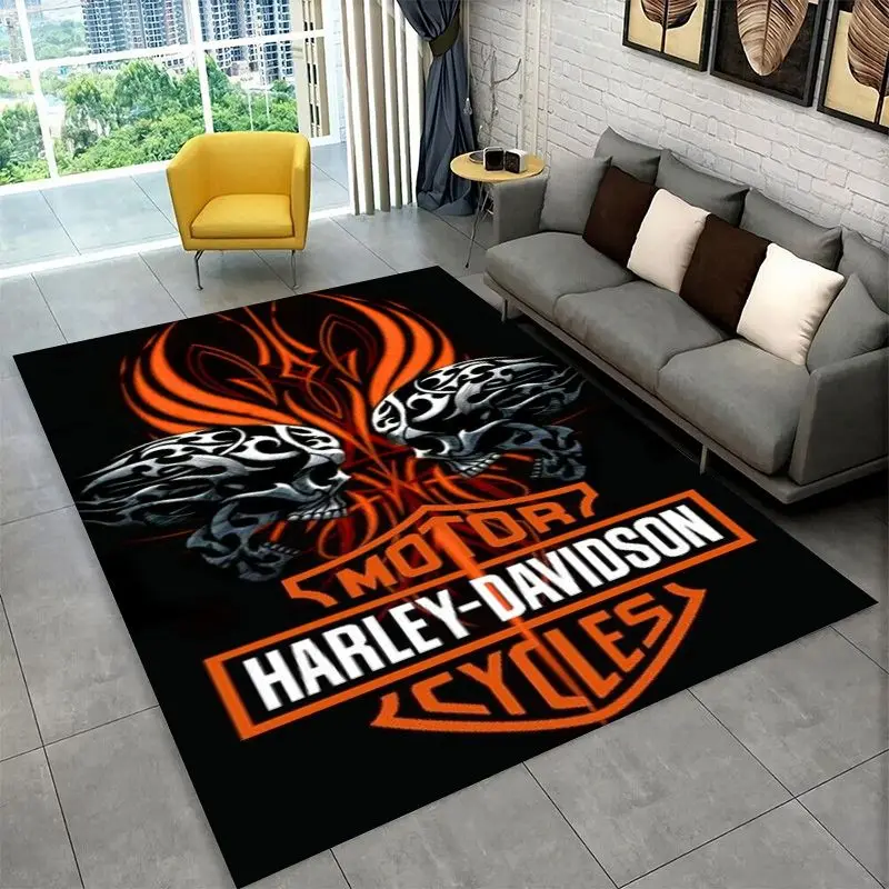 Retro H-Harleys Racing Moto Non-Slip Area Rug for Living Room,Bedroom,Playroom,Soft Carpet Floor Mat Home Decor Rug  Room view 6
