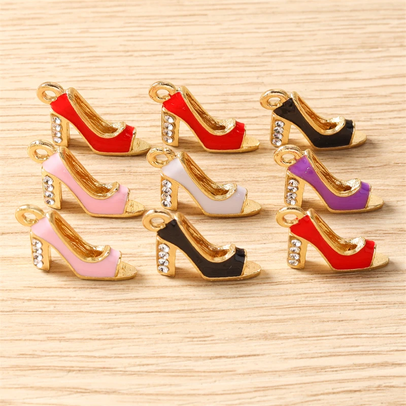 10 Stück Niedliche Emaille-Anhänger in Form von High Heels, Taschen und Lippenstiften für die Herstellung von Halsketten, Ohrringen, Armbändern, DIY-Bastelarbeiten und Schmuckzubehör – Detail 7