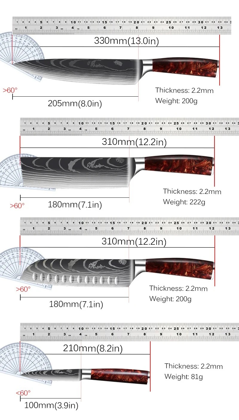 Damascus Steel Chef's Knife 7Cr17Mov Stainless Steel Meat Cleaver Japanese Santoku Knife Sharp Fruit and Vegetable Slicing Knife