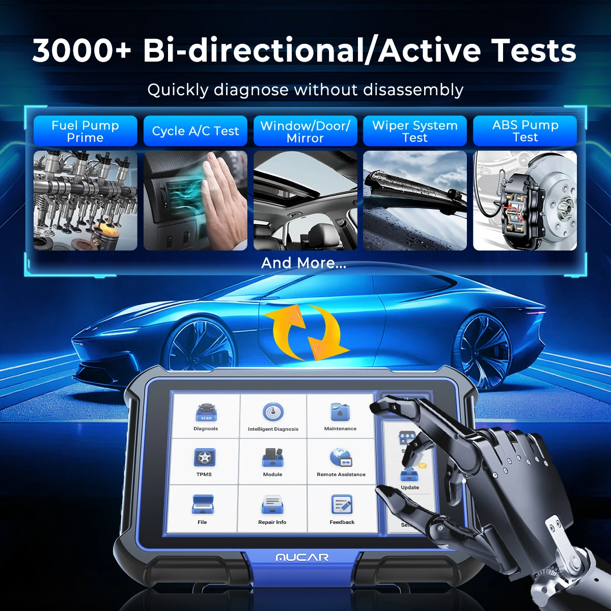 MUCAR VO8 OBD2 Diagnostic Tool Support  CAN FD Full System Diagnosis ECU Coding Bi-direcional 34 Service Lifetime Free Update