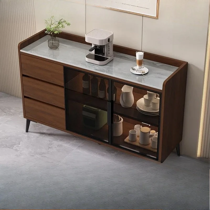 

All solid wood dining side cabinet rock slab countertop light luxury high-end modern simple new Chinese style living room kitc