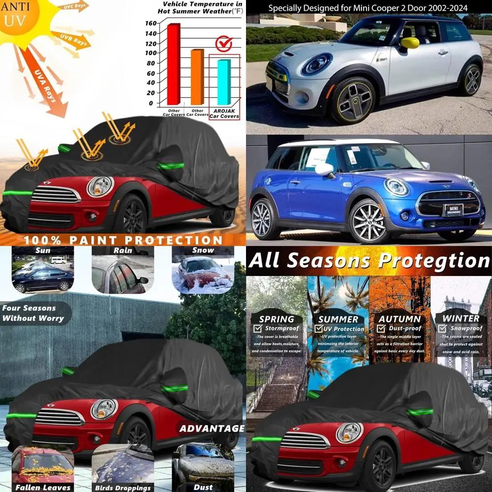 

Mini Cooper 2-дверный 2002-2025 Водонепроницаемый автомобильный чехол 210D, защита от ультрафиолета и пыли, подходит для жесткого и кабриолета (черный)