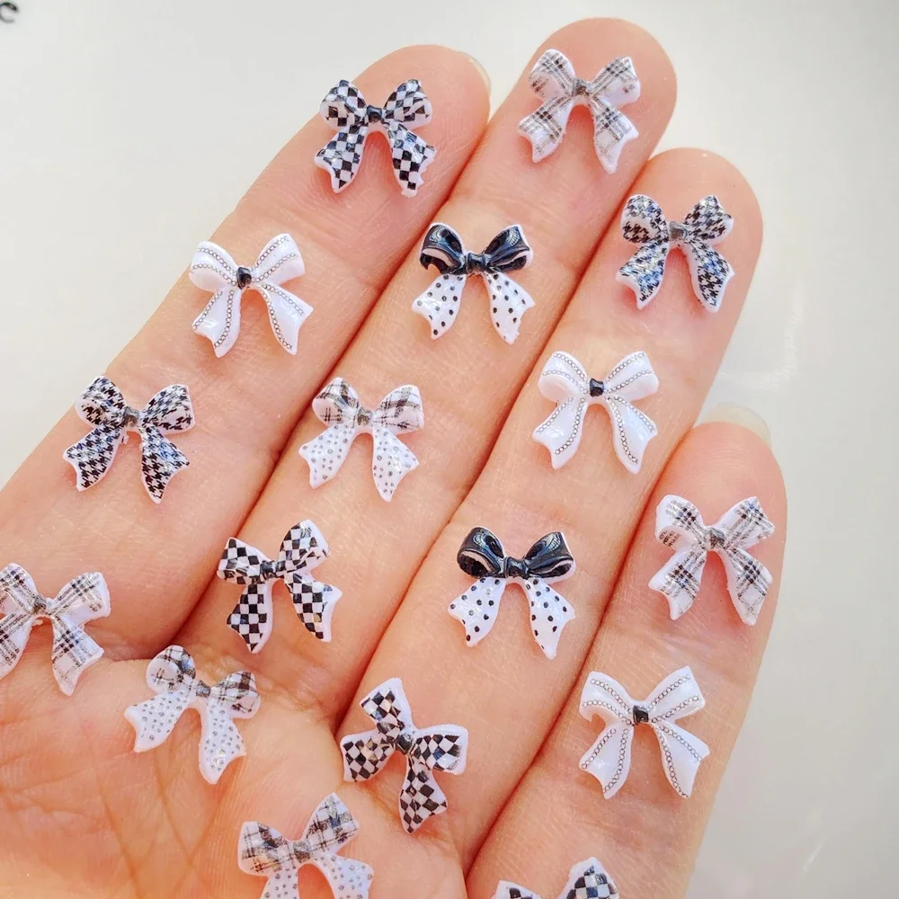 50Pcs New Mixed Nail Art Resin Cute Grid Bow Designer Charms Rhinestones DIY Craft For Nail 3D Decorations