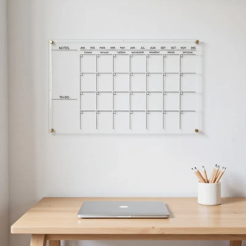 Acrylic Calendar Gold-Text, Monthly & Weekly Planner for Wall, Family Calendar with Names, Dry Erase Board