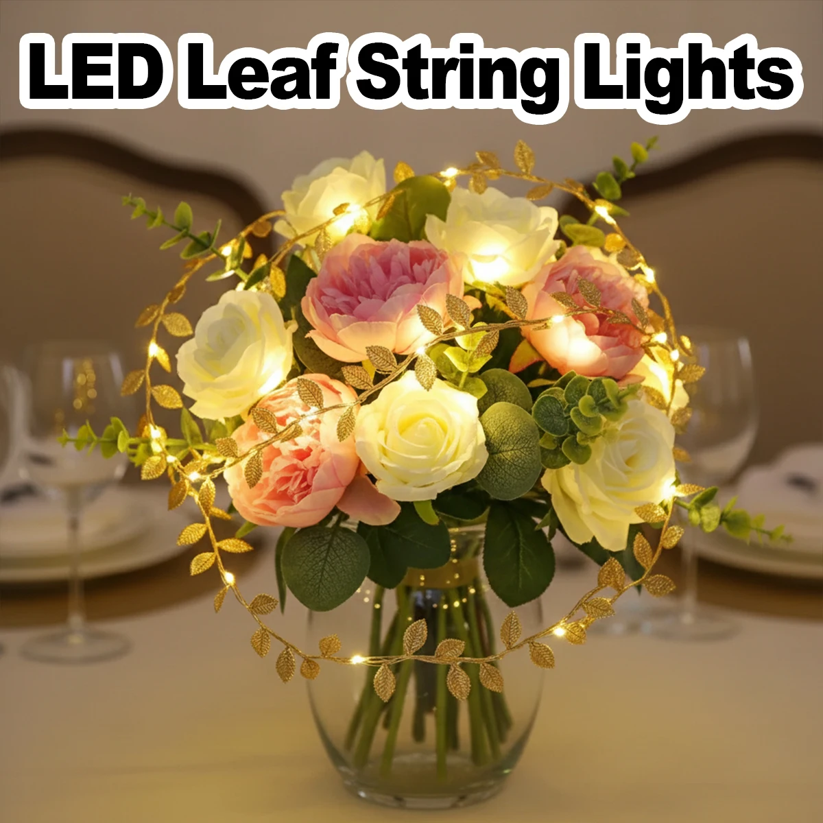 Flexible Copper Wire Leaf Lights Battery Box Led Warm White Cool String Decorative Creative Leaves Silver Fairy Elegant Lighting