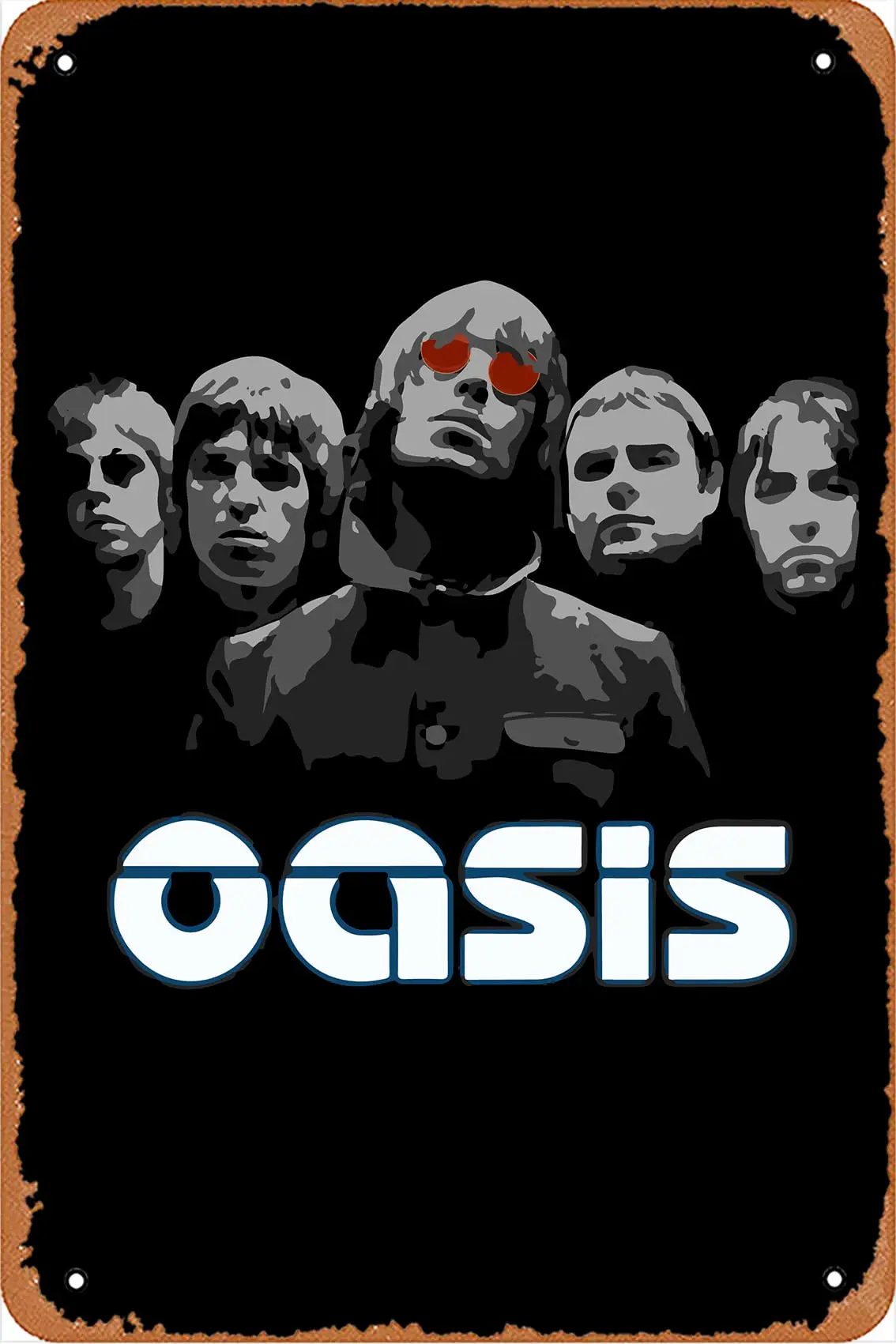 1P,Oasis Band Poster (5) Novelty Metal Sign Retro Wall Decor for Home Gate Garden Bars Restaurants Cafes Office Store Pubs Club