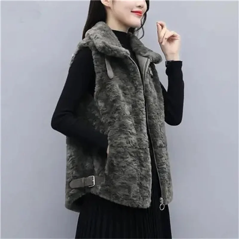 2023 Spring and Autumn New Women\'s Korean Lamb Hair Vest Short Fur One Piece Loose Versatile Vest For Outwear