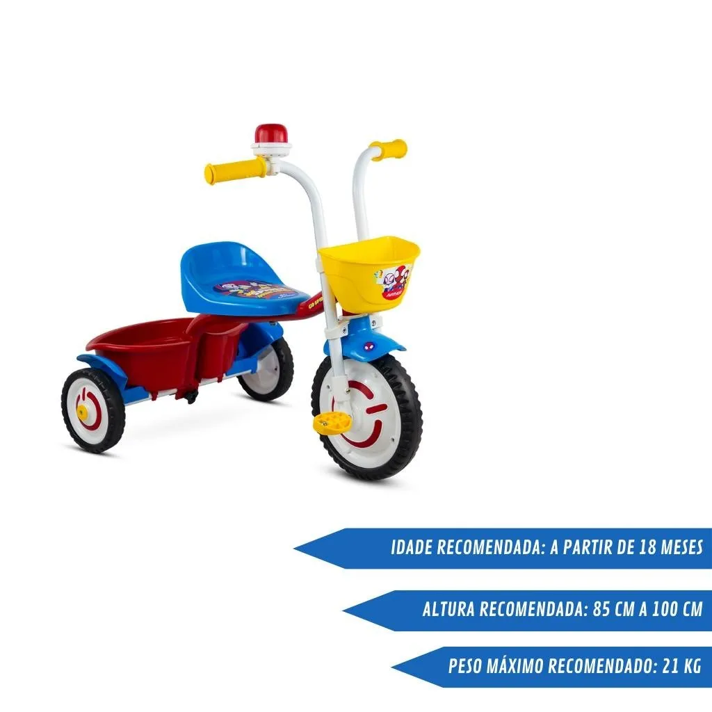 Nathor Spider-Man Blue Children's Tricycle in Aluminum with Cestinha