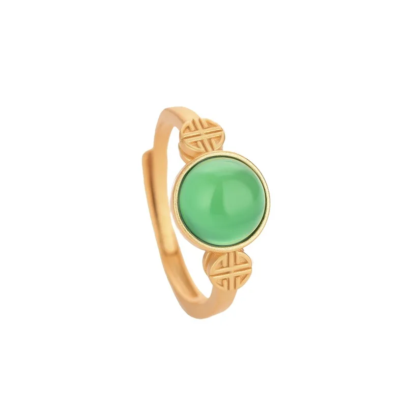 

Natural Jade Rings Real Jewelry Carved Gemstone Amulet Charm Adjustable Ring Gifts for Women 18K Gold Plated Designer Stone