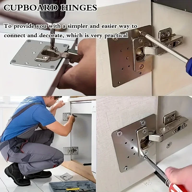 10 Sets of Stainless Steel Hinges, Door Cabinet Hinge Repair Kit, Easy to Use Flat Brackets and Screws to Repair Cabinet Doors