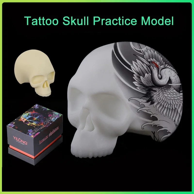 Modelo de práctica de calavera de simulación de tatuaje, cabeza 3D de silicona, bordado en blanco, práctica de cuero, adornos decorativos, colección de arte