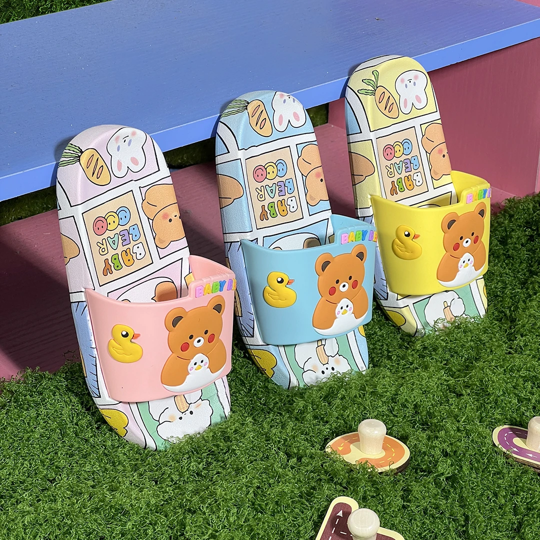 

Сандалии с открытым носком и милым мультяшным пивом для мальчиков и девочек, шлепанцы для малышей, тапочки, сандалии-шлепанцы для детей