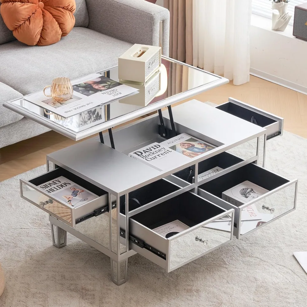 

Modern Lift Top Coffee Table with Drawers for Living Room, Silver, 35 x 19 x 18