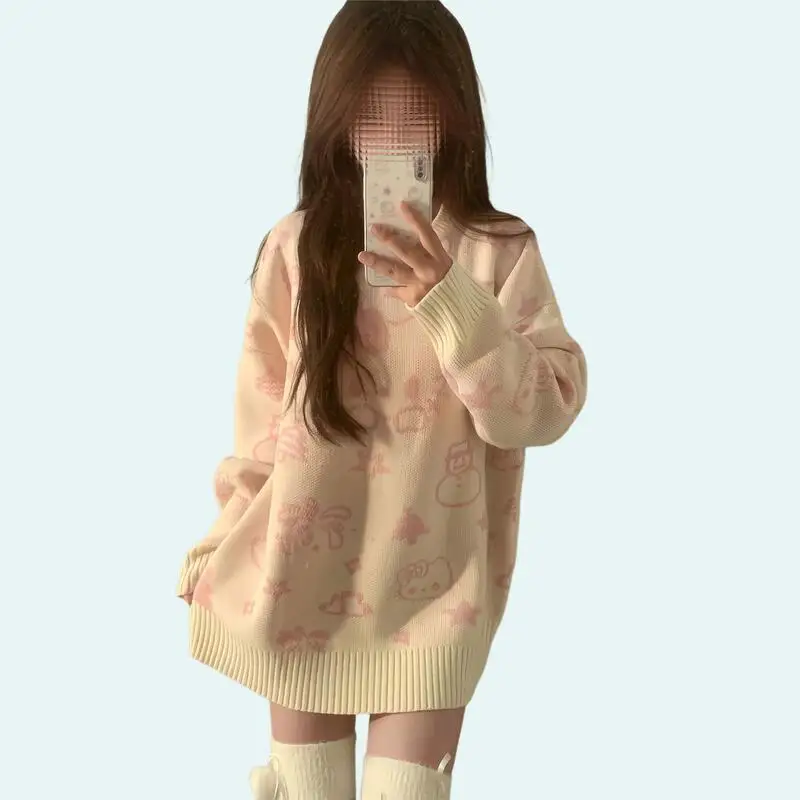 2025年秋冬新作ファッション可愛い漫画セーター ハローキティ ラウンドネックパーカー カジュアルゆったり怠惰スタイルニットセーター