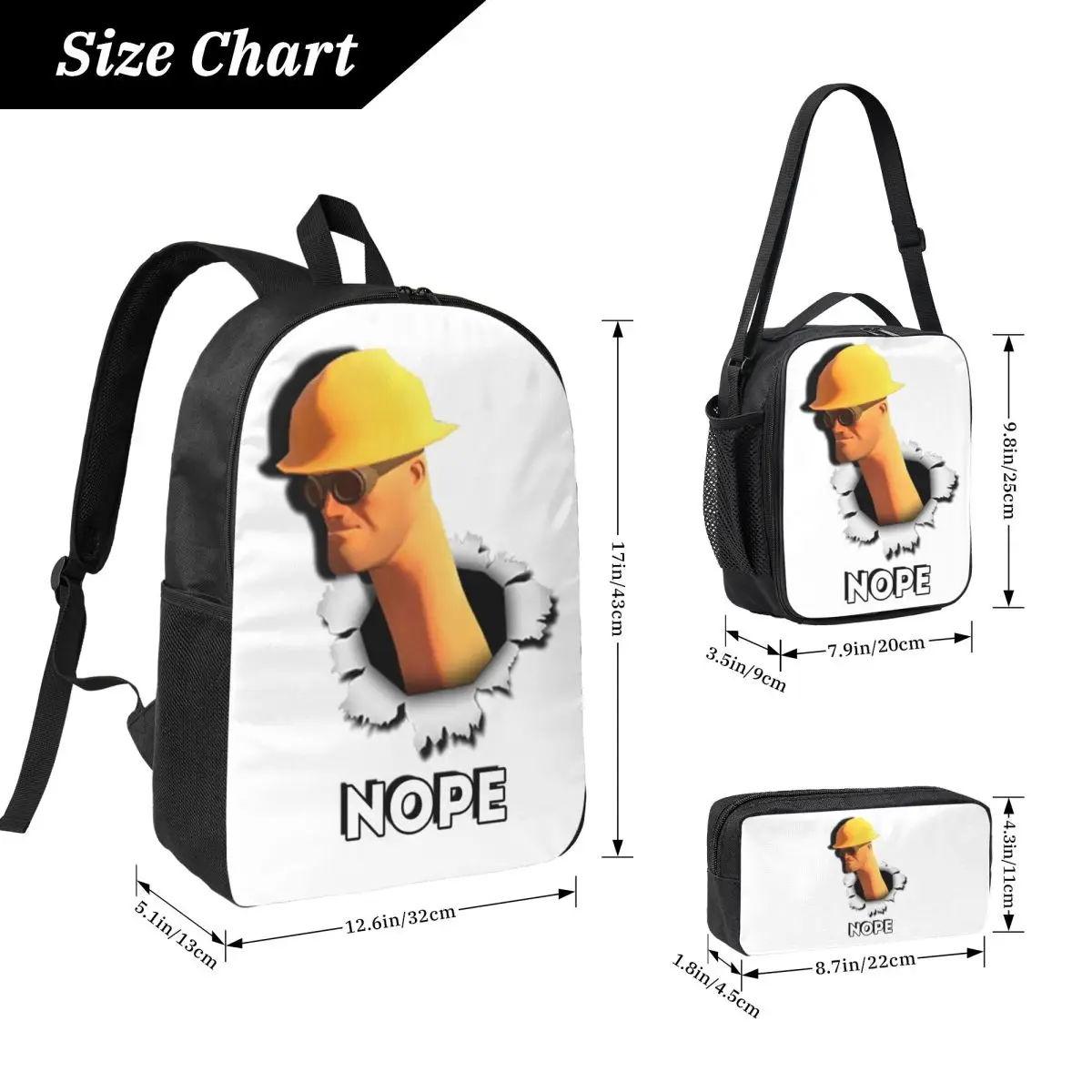 Team Fortress 2 Nope Engineer TF2 Backpack Student BookBag School Bag Computer Shoulder Bags 3ps Insulated Lunch Bag Pencil Case