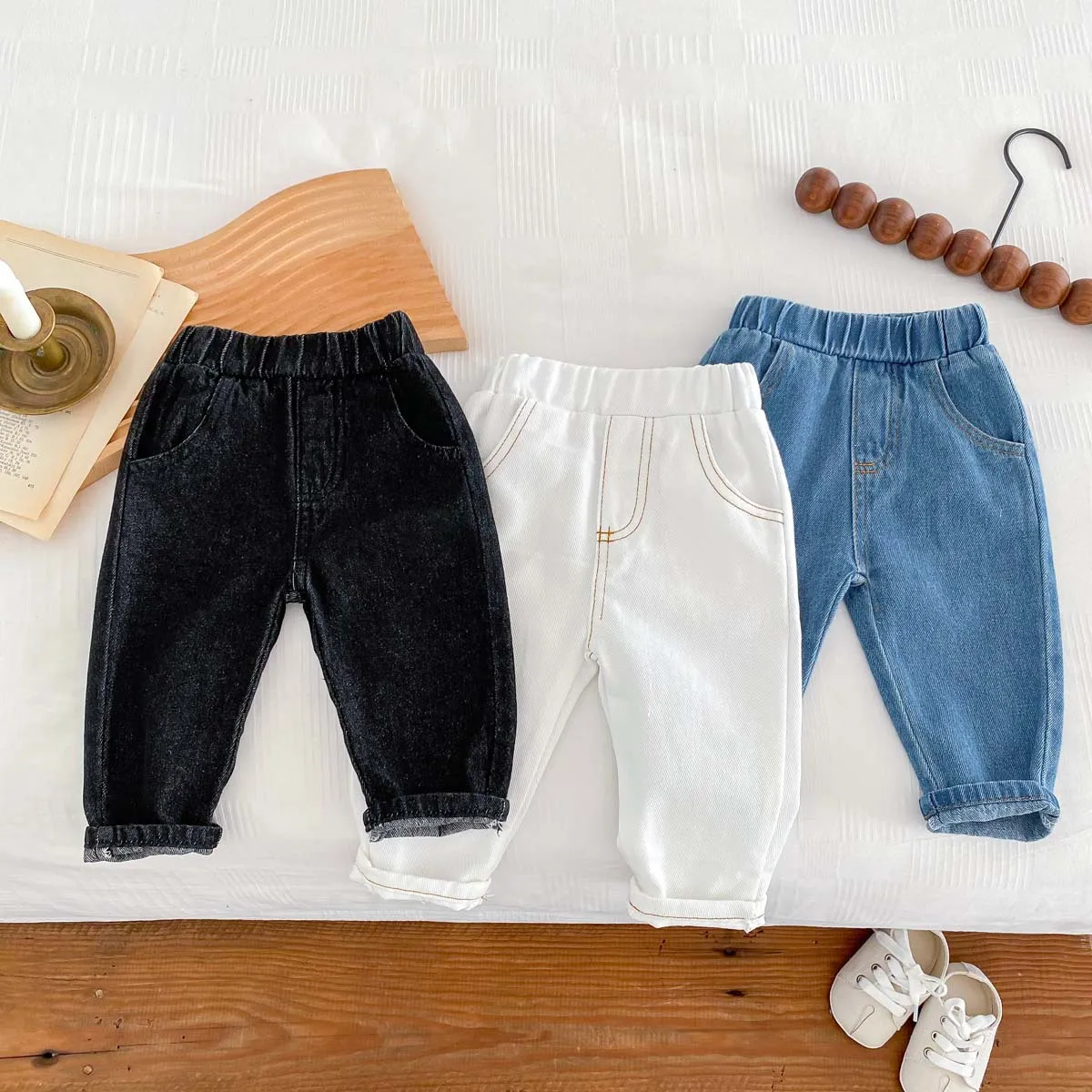 2026 Spring New Baby Soft Denim Pants Solid Girls Jeans Simple Children Casual Pants Toddler Boy Loose Trousers Infant Clothes