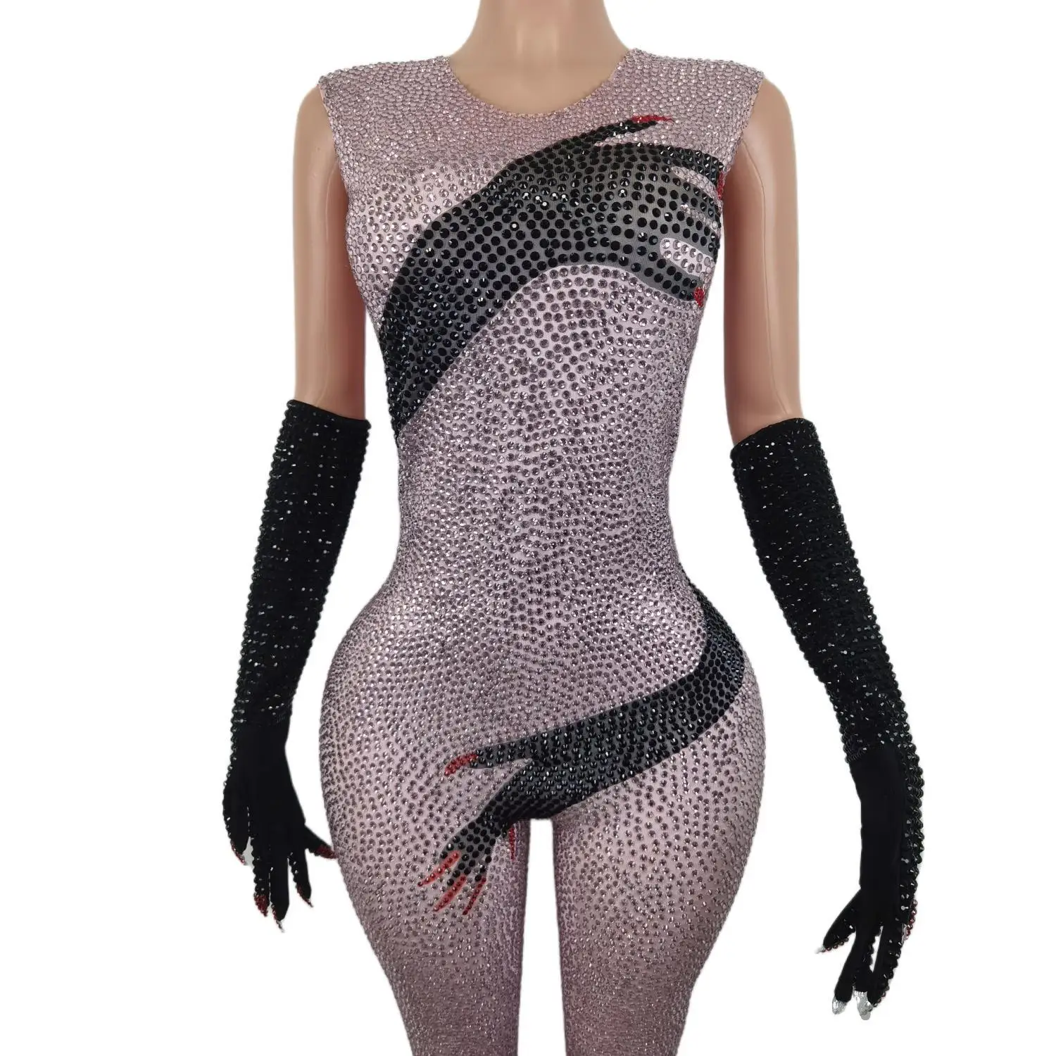 Designer di marca strass rosa mani nere guanti tuta nero ragazze Performance Dance Costume Party Birthday Outfit Heishou