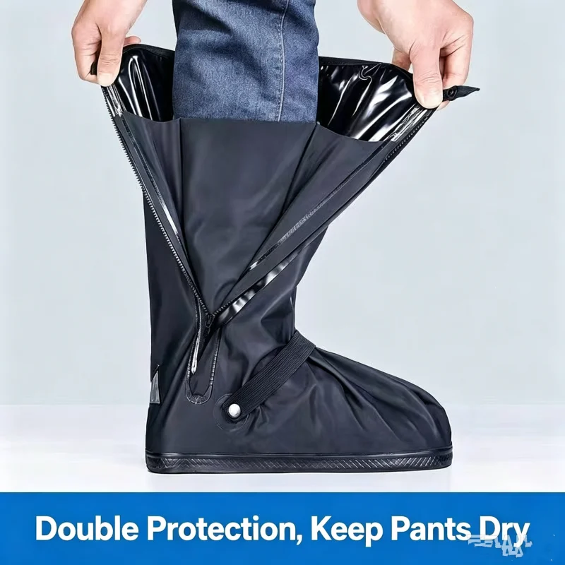 Reusable High Tube Anti Slip Waterproof Overshoes S XXL Rain Snow Shoe Cover Pant Protector for Cycling Hiking Outdoor