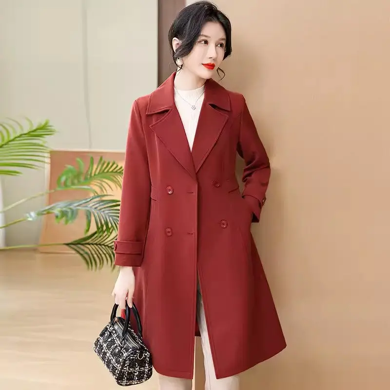 Mid aged Mom Spring Coat Mid Length Top 2024 New Spring/Autumn Women's Large Windbreaker Double Breasted Jacket Z4940