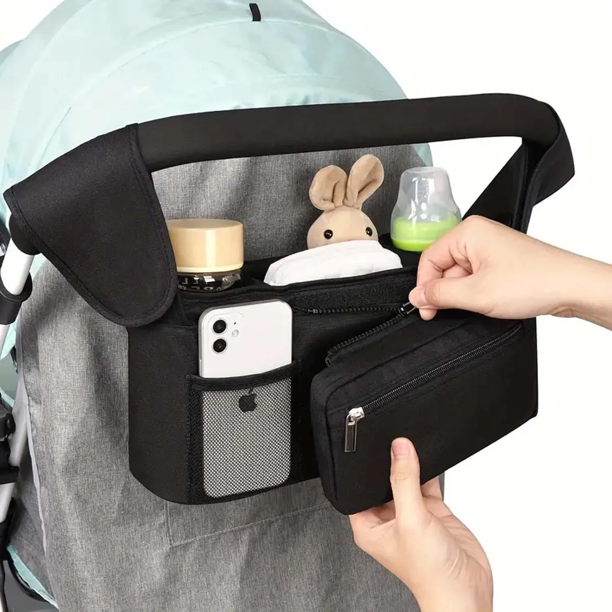 1pc Premium Stroller Organizer - Insulated Cup Holders,Stroller Organizer with Insulated Cup Holders, Phone Bag & Shoulder Strap