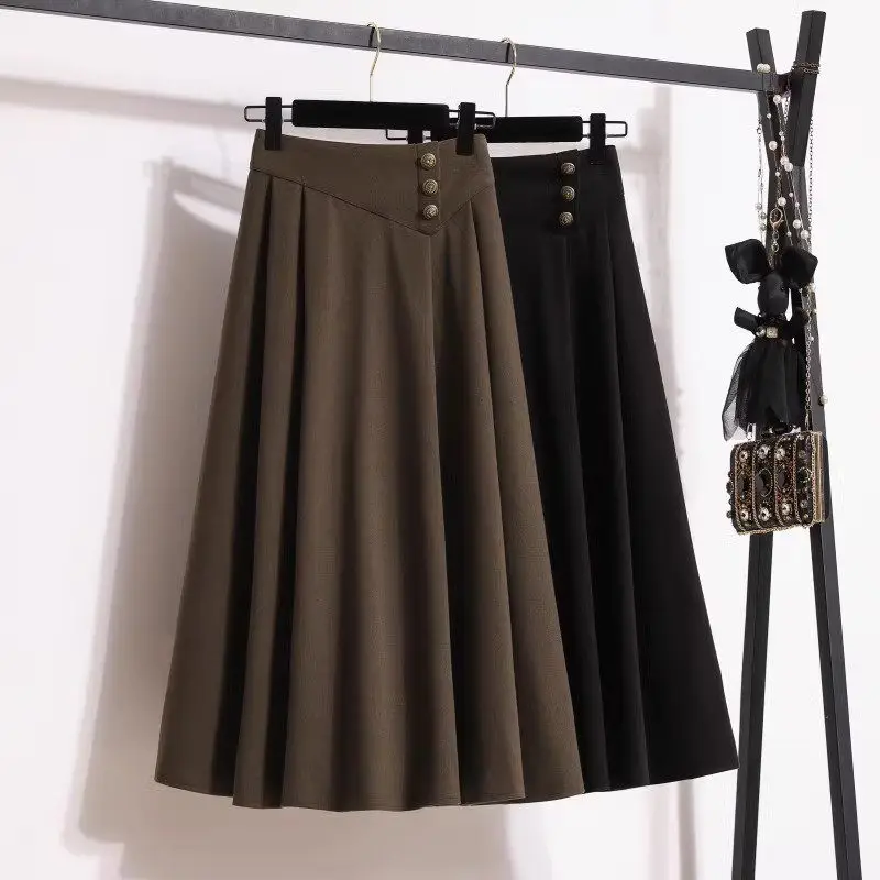 Large Size Autumn And Winter High Waisted Woolen Skirt For Women A-Line Long Pleated Umbrella Skirt Mujer Faldas z4562