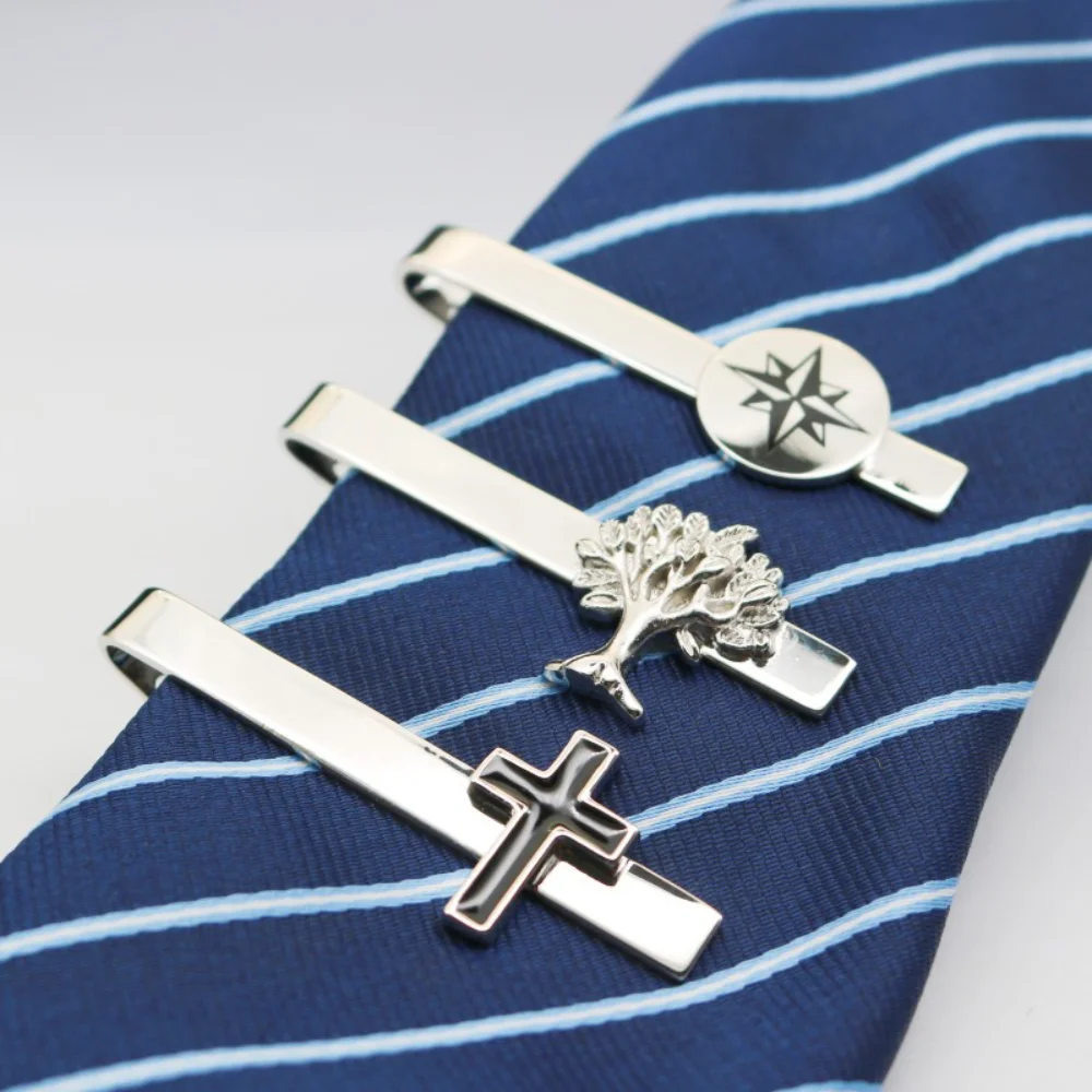 Tree of Life Starlight Tie Clip Pin Men's Shirt Collar Pin with Cross Integrated Clip Metal Pin