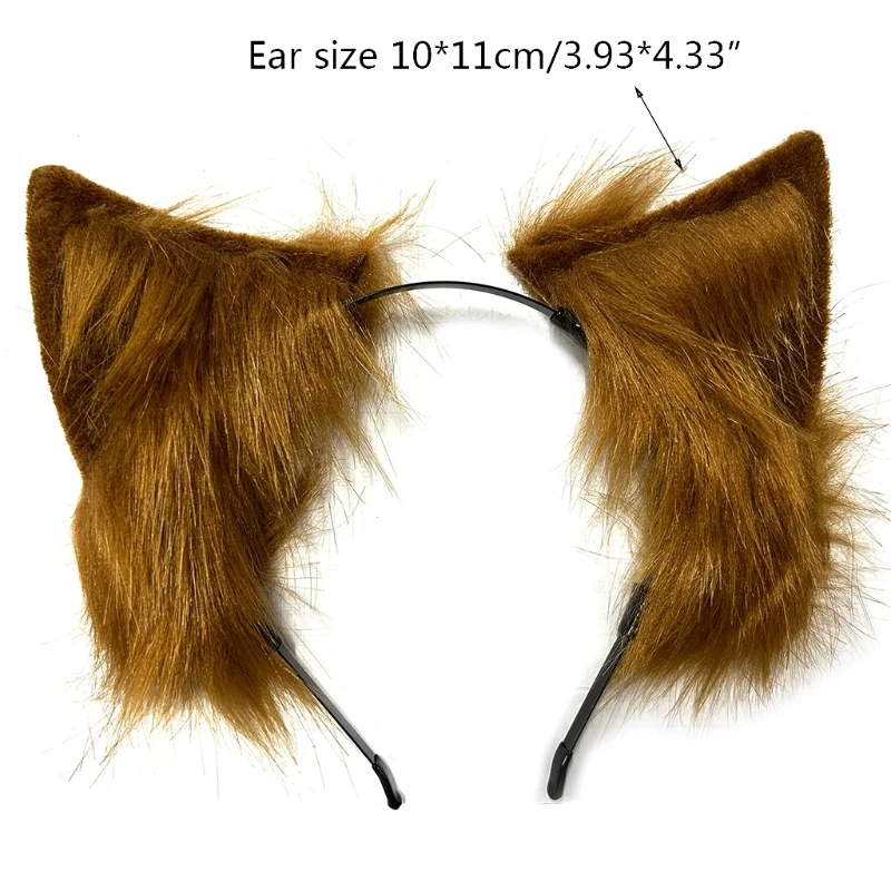 for Cat Faux Fur Ears Headband Solid Color Plush Cosplay Animal Hair Hoop