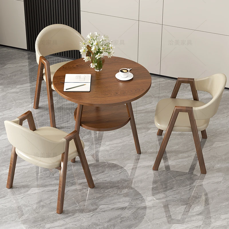 

Round negotiation table and chair combination simple commercial office double-layer coffee table hotel bed and breakfast rest