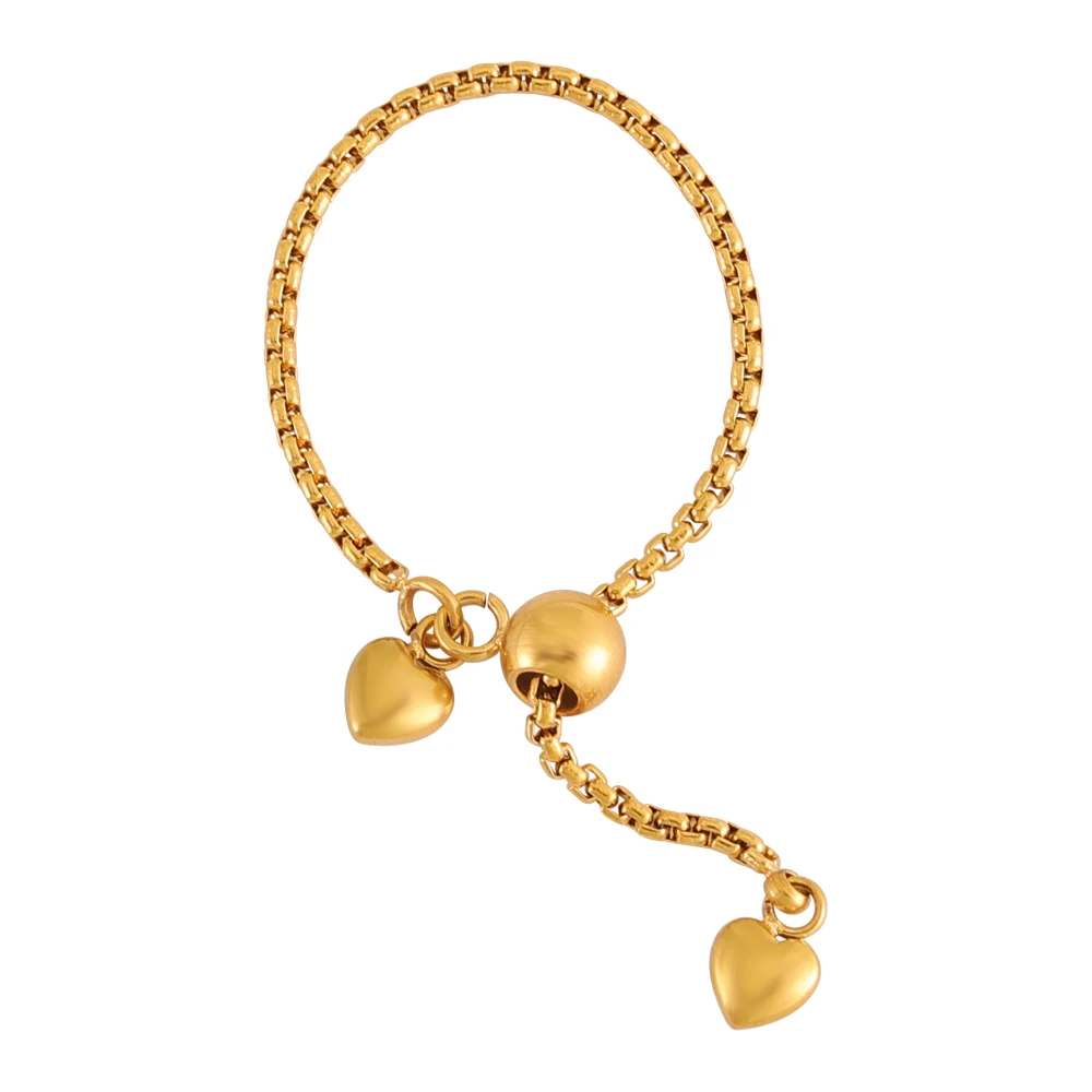 JINHUI Ladies' Fashion Pull Adjustable Stainless Steel Gold Heart Ring Box Chain Ring PVD Plated Jewelry Accessories