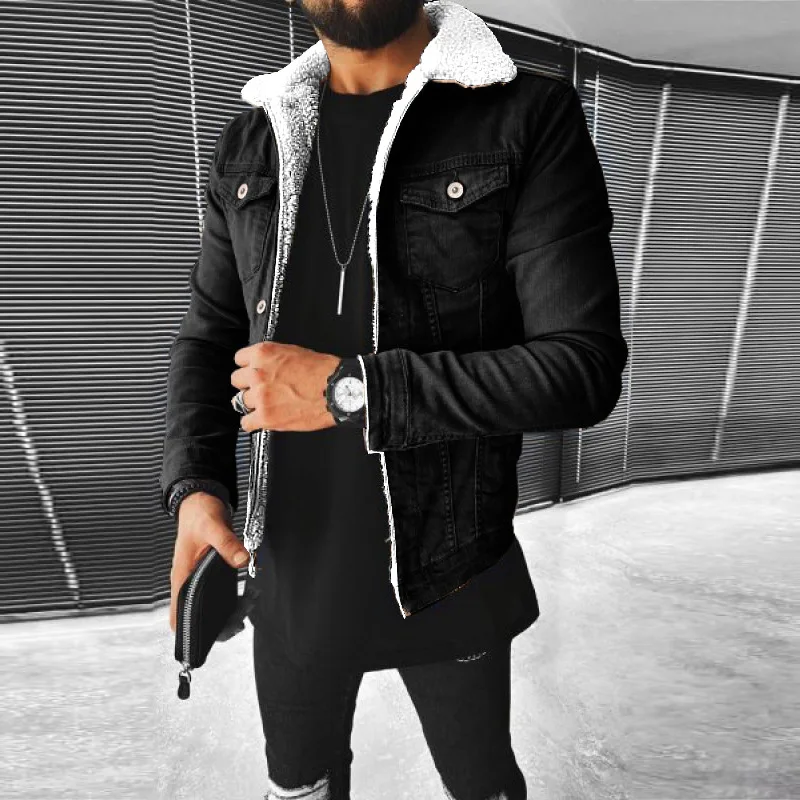 Men's Thickened Denim Jacket Winter New Coat with Lamb Wool Style Warm Casual Outerwear for Men