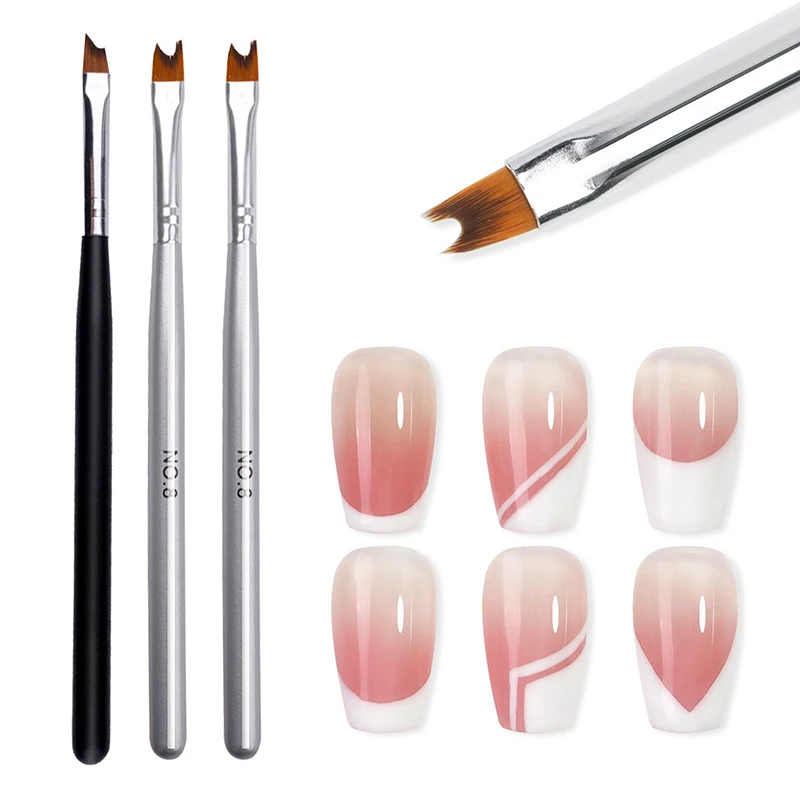 【French Oblique Tip Nail Brush Half Moon UV Gel Nail Acrylic Painting Drawing Liner Pen Silver Black Handle Manicure DIY】