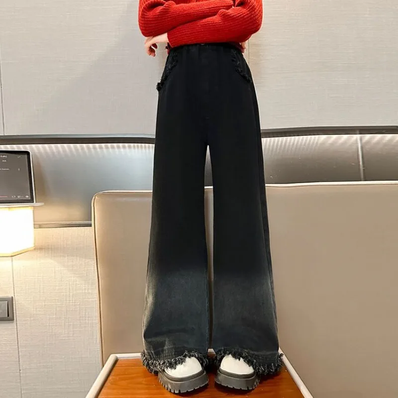 

【Новинка 2025 года】Детские свободные широкие джинсы для девочек-подростков — весенне-осенние дышащие хлопковые повседневные брюки, модные длинные брюки для школы