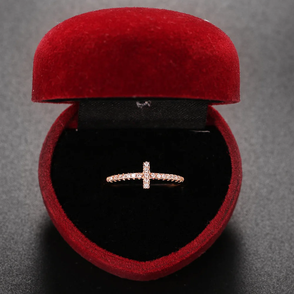 Korean Fashion Cross Crystal Rings For Women Girls Thin Dainty Women\'s Ring Finger Jewelry Daily Kpop Accessories Gift 2022 R715