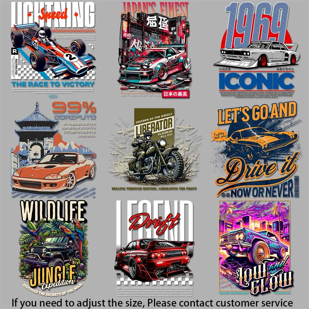 Street Racing Graphics Vintage Style Japanese Culture Motif Bright Colors heat transfer patches for clothes DIY Decoration