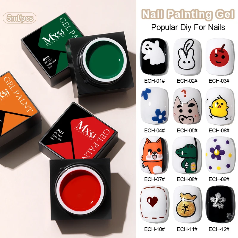 Mxsi Nail Art 12 colores pintura Gel esmalte de uñas 5ml para línea flor dibujo remojo UV LED Gel barniz manicura uñas suministros